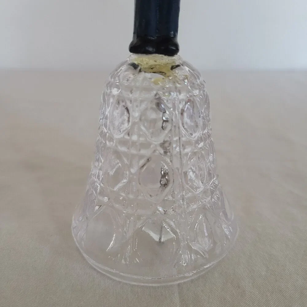 Vintage Nutcracker Soldier Pattern Glass Hand Bell Collectible Home Decor Accent